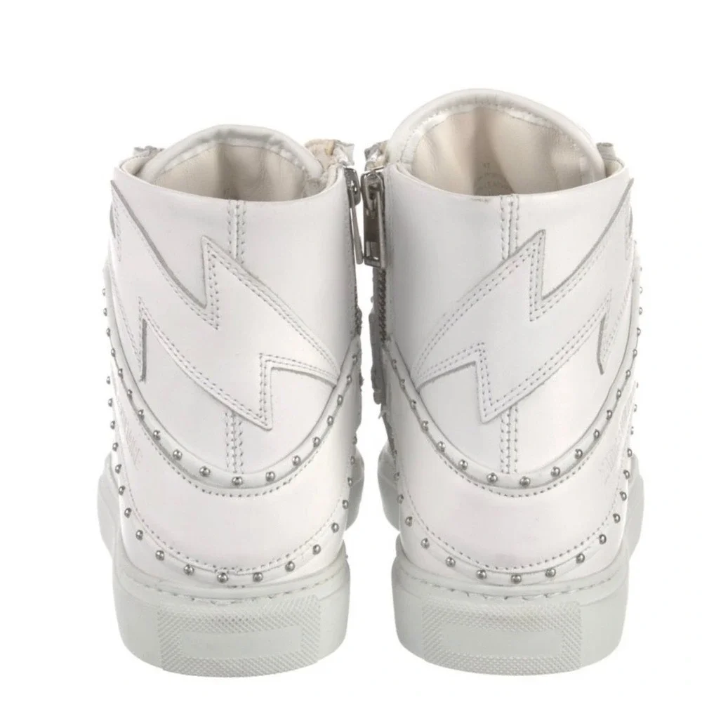 Zadig & Voltaire Womens ZV1747 Flash High Top Sneakers White Leather Studded NEW